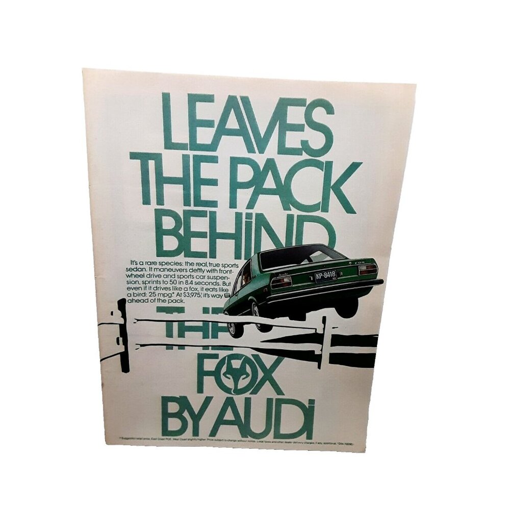 1974 Fox by Audi Leaves The Pack Behind Sports Sedan Original Print Ad 70s